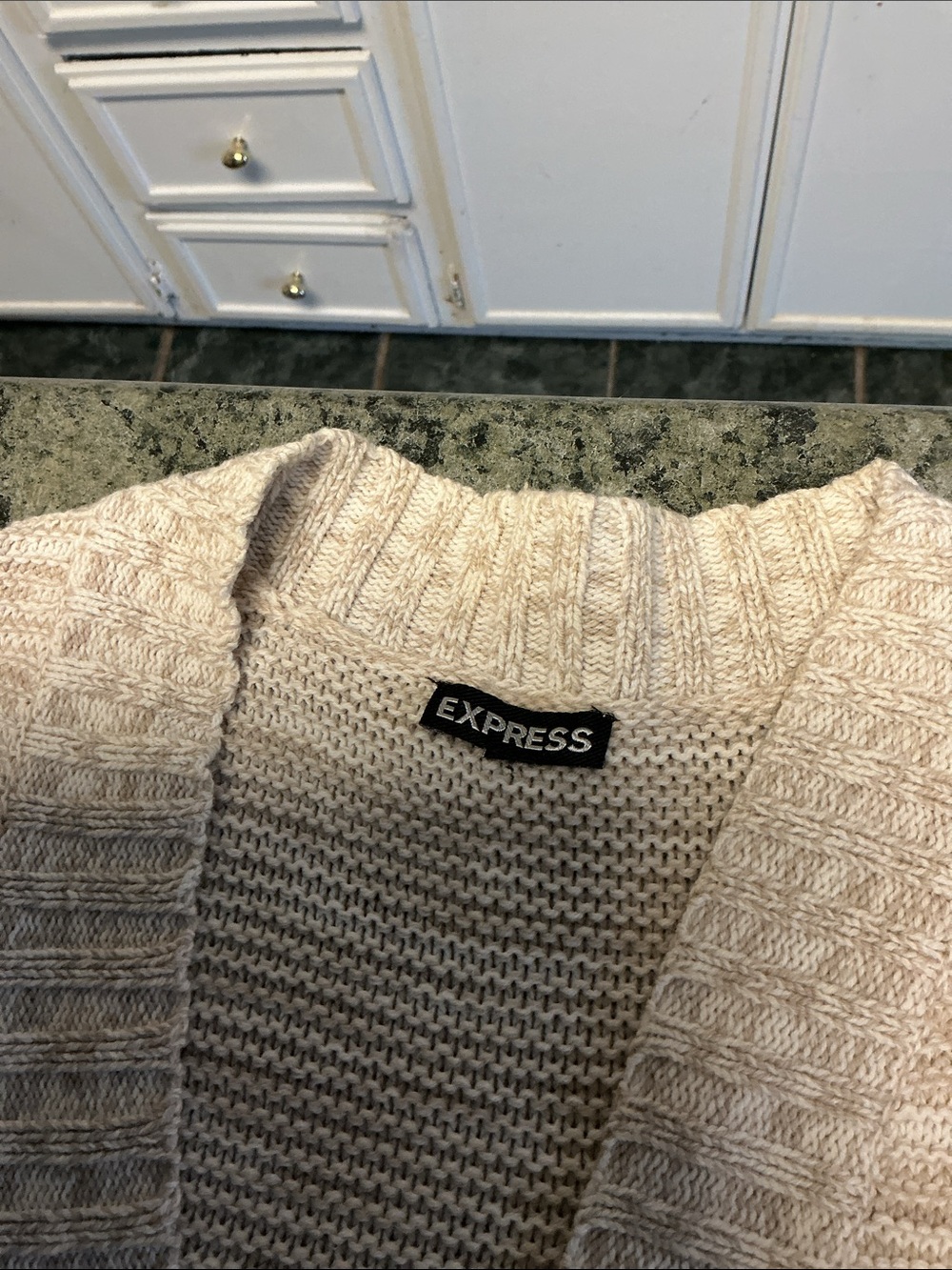 Express Light Beige Open-Front Ribbed Cardigan - Picture 9 of 10